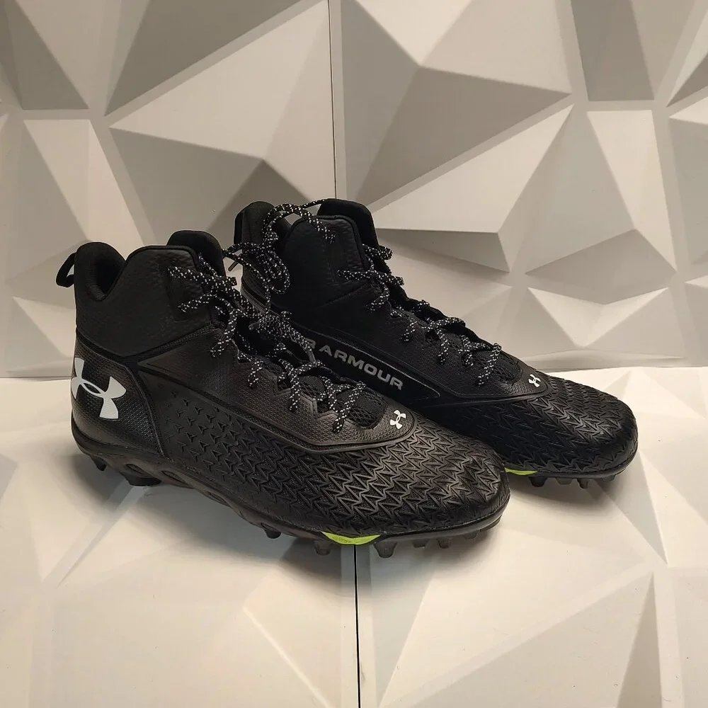 Under Armour Mens Football Cleat 16 Black White Shoe Lacrosse Spine Hammer - Picture 8 of 12